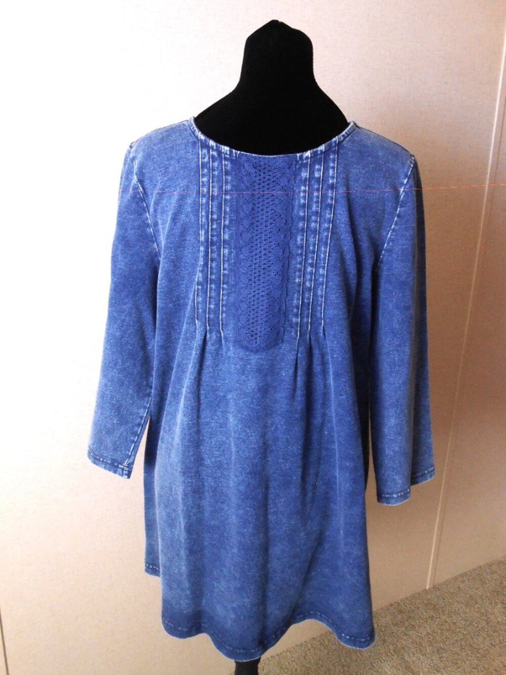 NorthStyle Distressed Denim Shirt w/ Lace • 3/4 Sleeve • Size M